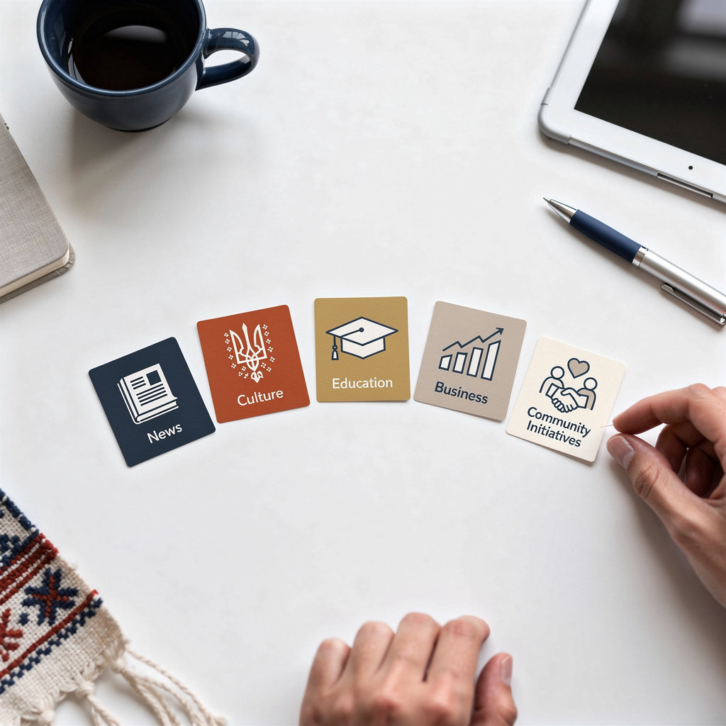 Hromada community members engaging with Ukrainian-American news and cultural stories across five editorial categories